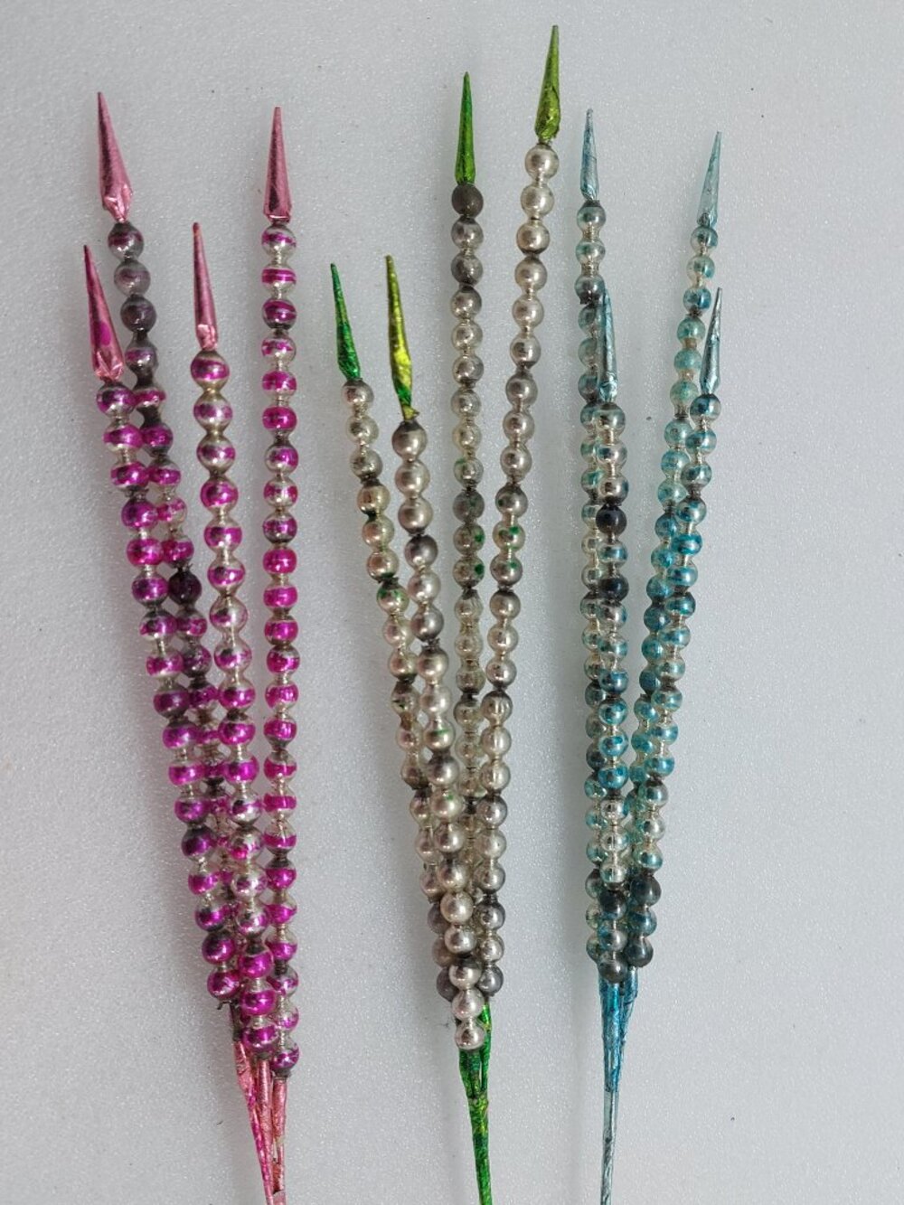 3 Vintage Mercury Glass Bead Christmas Spiked Floral Picks 11"
